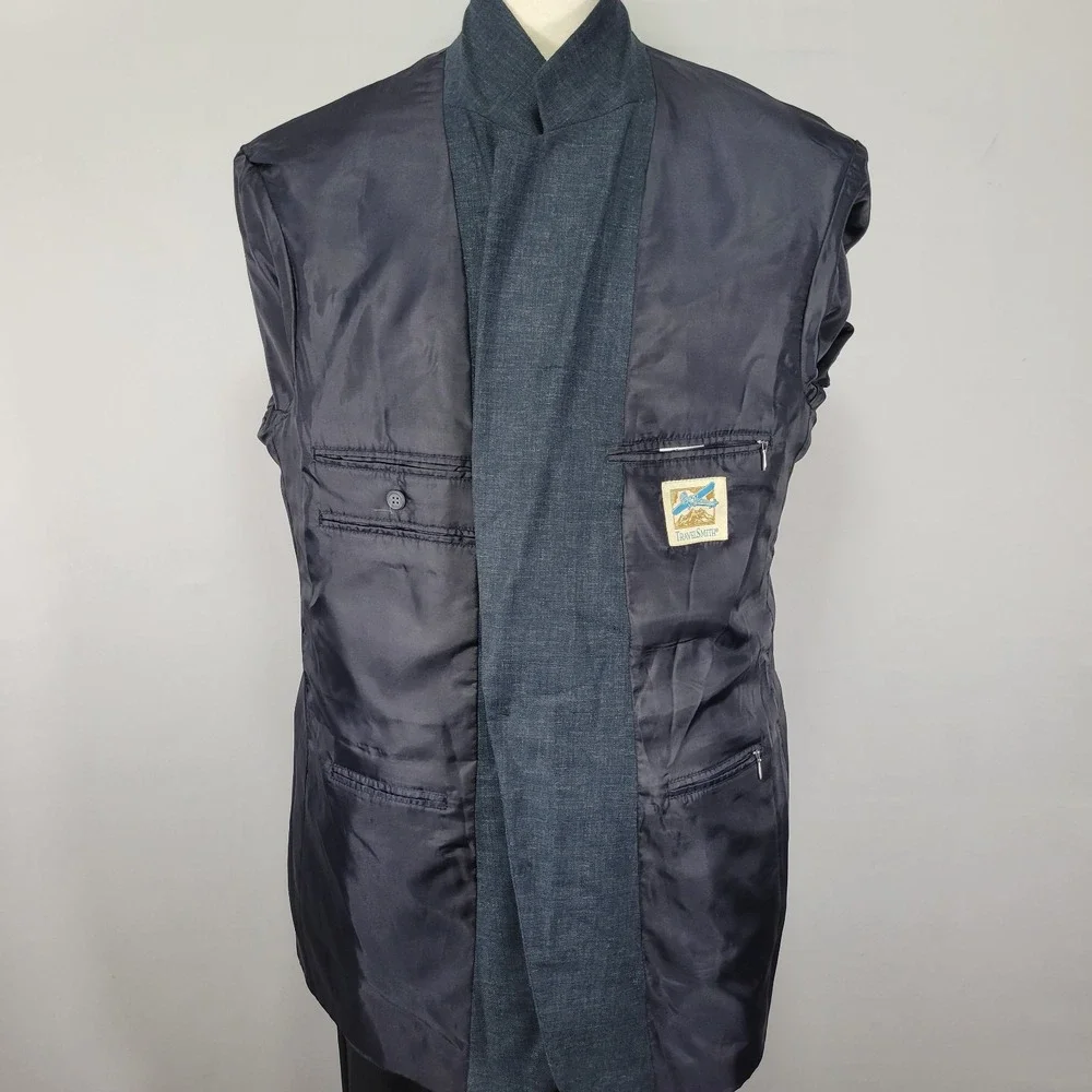 Travel Smith Men's Sport‎ Coat Blazer Two Button Blue Polyester Blend 46R